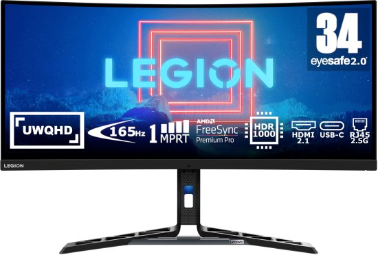 מסך מחשב קעור בטכנולוגיית Lenovo Legion Y34wz-30 VA 34 Inch FreeSync 67B0UAC1IS Mini-LED